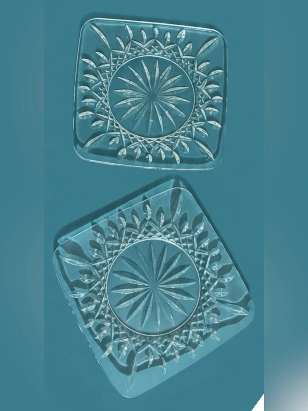 Waterford Lismore Crystal 8” Square Accent Plates Pair #117045 Ireland Box